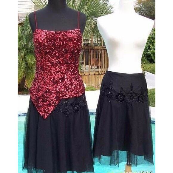 Cache Luxe Black Mesh Layer Bead Embellished New Event Office Skirt NWT $158 - Picture 6 of 6